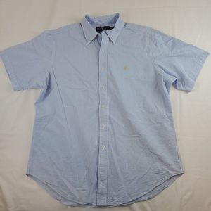 Ralph Lauren Polo Seersucker Shirt Mens XL Blue Striped Short Sleeve Button Up